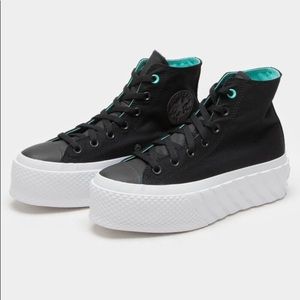 CONVERSE Black Surface Fusion Platform 2X Chuck Taylor All Star Shoes Sz. 9.5